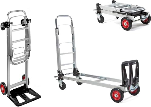 Patuk-Shop Carretilla de Mano Plegable de Aluminio Carro de Mano 2 en 1 Carretilla de Transporte Plegable con Plataforma Carga de 181 kg Ruedas de Goma para Transporte de Mercancías de Almacén