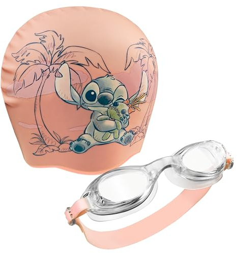 Get Trend Disney Stitch | Frozen Swimming Goggles & Swim Cap Sets for Girls 3-14 Yrs, Adjustable Anti-fog UV Protected Kids Goggles & Lightweight Silicone Swimming Cap