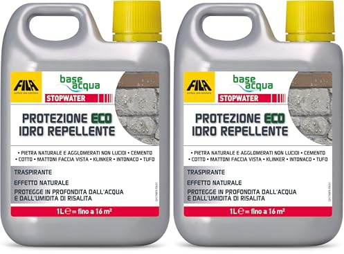 FILA Surface Care Solutions STOPWATER Protettivo Eco Idrorepellente ad Effetto Naturale, Traspirante ed Efficace Contro Gli Agenti Atmosferici, Incolore, 1 Litro (Confezione da 2)