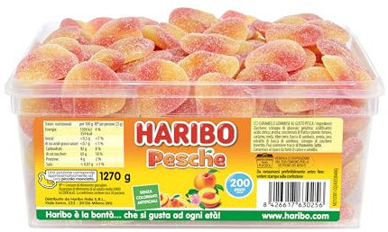 Haribo Pesche, Caramelle Gommose, Gusto Frutta Pesca, Ideali per Feste e Dolci Momenti di Relax - Circa 200 Pezzi [1270gr]