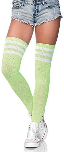 Leg Avenue One Size Black/Yellow Nylon Thigh Highs With Stripe