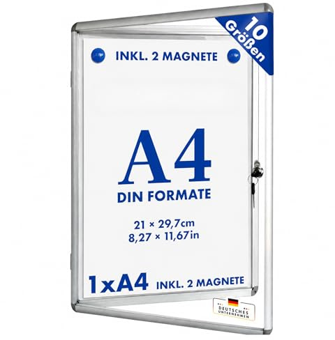 Master of Boards Mob Bacheca 4xA4 Resistente alle intemperie incl. 8 magneti Box Informazioni Bacheca Magnetica e scrivibile Bacheca per Poster con Cornice in Alluminio e Vetro Acrilico (1 x A4)
