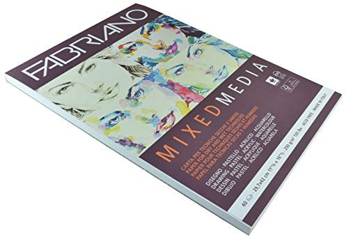 Fabriano 19100382 Mixed Media Künstlerpapier Block, DIN A3, 40 Blatt 250 g/m², geeignet für nasse und trockene Maltechniken, Weiß