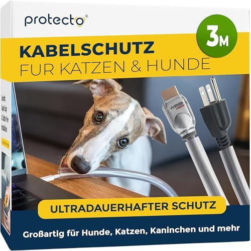 PROTECTO Wire Protector from Pets, Clear Cable Sleeve Animal Proof, 3m Odor-Free Cat & Dog Chew Resistant Floor Cable Cover, Plastic Cord Organiser for Power, Lightning, RCA & HDMI Cables