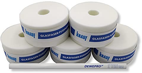 5 St. KNAUF® Glasfaser Fugendeckstreifen - 25m Rolle; Breite: 50mm - Bewehrungsstreifen zur Fugenverspachtelung - im Set inkl. 1 St. DEWEPRO® Zimmermannsbleistift