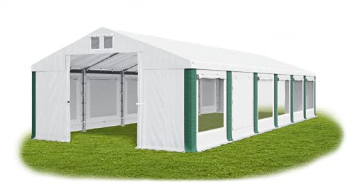 Das Company Partyzelt 6x12m Lagerzelt Universalzelt Moskitonetz Zelt weiß-grün Zelt 560g/m² PVC Plane wasserdicht Hochwertigeszelt Gartenzelt Pavillon Summer ISDM