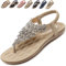 Acfoda Sandales Femme Été Confortable Plats Nu Pieds Cuir Tong de Plage Mode Claquettes Bout Ouvert avec Strass Talla Beige 37 = FabricantTaille 38