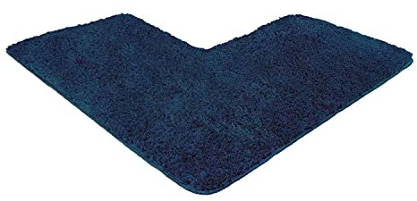WohnDirect Eck-Badezimmerteppich L-Form 100x100 Dunkelblau – Badematte für Eckdusche rutschfest, Flauschiger Winkel-Badvorleger 50cm Breit, Waschbar & Fußbodenheizung