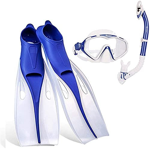 Goggles Tauchermaske Scuba Tauchmasken Professionelle Schnorchel Set Silikon Anti-Nebel Gläser Schwimmflossen Set Tauchausrüstung für Erwachsene und Kinder LQHZWYC (Color : Blue, Size : L)