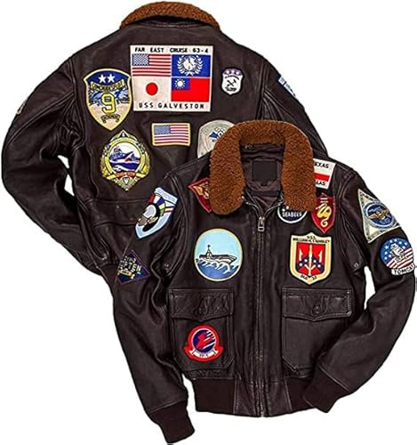 Jorde Calf TOP Gun G-1 Navy Flight - Veste traditionnelle en cuir de vache marron - Blouson bomber en cuir Air Force A2, Marron, marron, XXXL