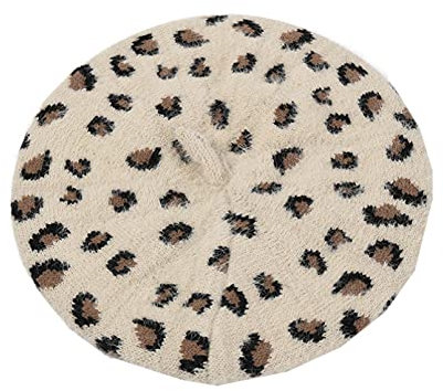 Sudemota Knitted hat Leopard Knitted Berets for Women Fashion Plush Fleece Painter Hat Stretch Winter Warm Hats Ladies Flat Hats (Color : Beige, Size : One Size)