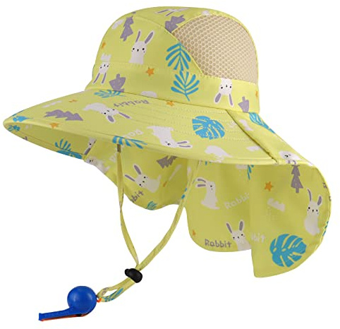 MK MATT KEELY Chapeau de Soleil Fille Garçon Réglable Large Bord Chapeau Bonnet de Plage d'été pour Enfants UPF 50+ avec Mentonnières Réglables