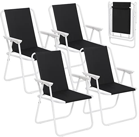 WOLTU Campingstuhl Klappbar, 4er Set, Leichter Klappstuhl, Angelstuhl mit Armlehnen, Tragbar und Robust, Für Camping, Garten und Balkon, Schwarz