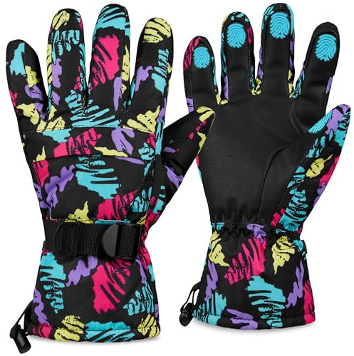 CityComfort Guanti da Sci Donna - Guanti Invernali con Touch Screen Guanti Termici Impermeabili Imbottiti per Neve Snowboard Freddo (Multi)