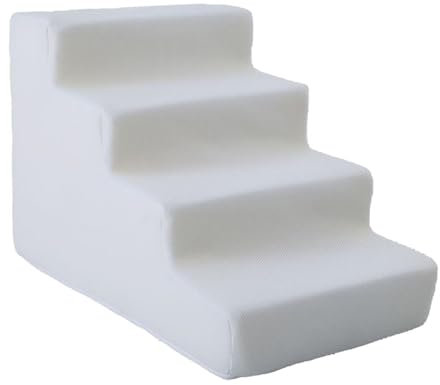 kowaku Katzenrampe, Haustiertreppe, rutschfest, ausgewogene Haustiertreppe, Hundetreppe für kleine Hunde und Katzen, hohe Betten, Couch, Klettern, weiß, 4 Stufen