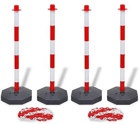 Gecheer Kettenpfosten-Set Mit 4 Pfosten und 2 Kunststoffkette für Parkplätze,Lagerhäuser,öffentliche Bereiche,Privatstraßen,Kunststoff-Absperrkette Absperrpfosten 20 m Kunststoff-Kette