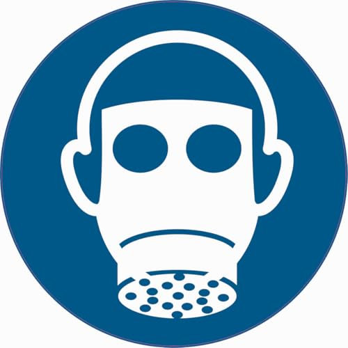 Use respiratory protection sticker, diameter 10 cm, according to ISO 7010, ASR A1.3 (weatherproof)