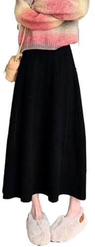 SUIUOI Gonna invernale midi lunga da donna, gonna in lana jersey vintage linea A elegante gonna a pieghe maxigonna, Taglia unica
