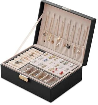 YENTAKE Schmuckkästchen Damen, Schmuckaufbewahrung Reise, Rechteckig PU-Leder Schmuckschatulle Armbänder Schmuckkasten, Ringe Ohringe Halskette Jewelry Organizer für Weihnachtsgeschenke (Schwarz)