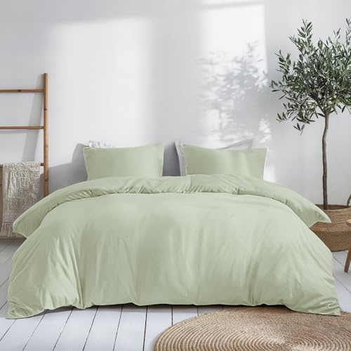 Dreamzie Bettwäsche Set 220x240 Mako Satin - Grün - Bettbezüge 220x240 cm mit 2 Kissenbezüge 80x80 cm - Oeko-Tex Zertifiziert - Bettwäsche 220x240 Baumwolle 3teilig