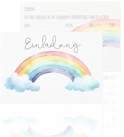 CraftWerk Regenbogen Einladungskarten 12er Set - Geburtstagseinladung für Jungen und Mädchen zum Kindergeburtstag, Geburtstagsfeier und Party - 14,8 x 10,5 cm