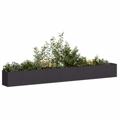 Homgoday Jardinera de Acero Laminado en frío Negro 360x40x40 cm Jardinería para Cultivo de Flores Plantas Hierbas Huerto Urbano para Jardín Terraza Patio Balcón