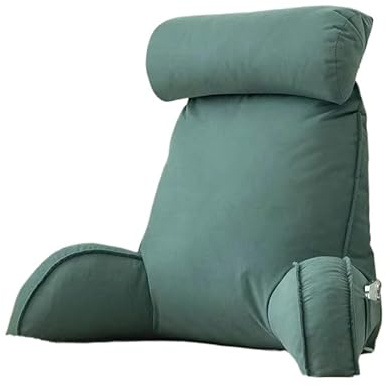 Reading Pillow with Detachable Headrest & Side Pocket - Bed Chair Pillow with Arms for Lumbar/Neck Support, Ergonomic Cushion for Sitting Up in Bed, Sofa, Office (75×40×50cm) (Green)