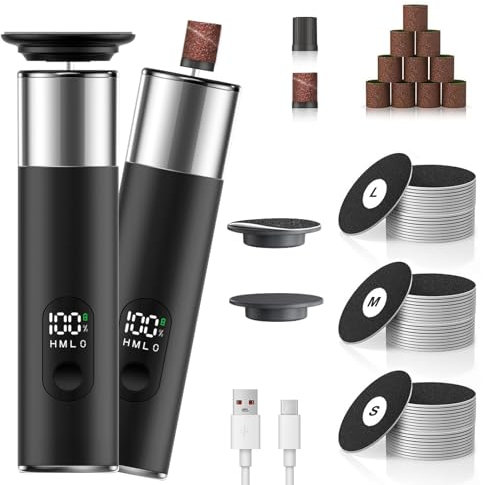 Hornhautentferner Elektrisch, 2-in-1 Elektrischer Hornhautentferner mit LED-Licht, Hornhaut Entferner Professionelles mit 3 Einstellbare Geschwindigkeit, 60Pcs+10Pcs Polierscheibe Ersatz Schleifkissen