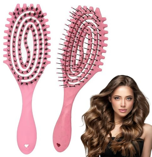 2 Piezas Peine Pelo Rizado, Cepillo Pelo Rizado, Dos Opciones de Estilo para Peinar y Calificar, Reducir El Tirón y Crear un Peinado de Moda (Rosa)