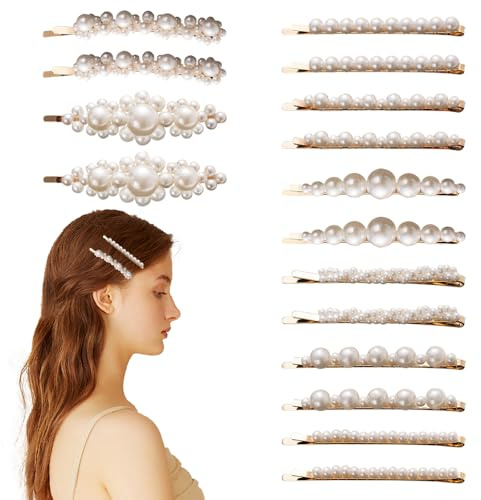 TRKETK 16 Piezas Horquillas de Perlas para el Pelo Adornos Pelo A La Moda Pequeñas Y Elegantes Perlas Horquillas Doradas de Estilo Vintage Para Mujeres y Niñas Peinados Diarios y de Fiesta