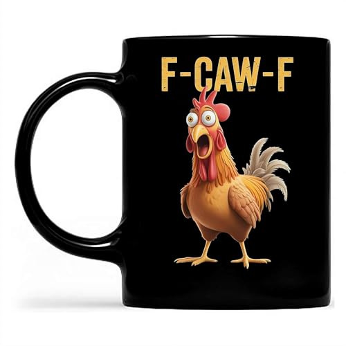 F-Caw-F mugg, 325 ml Fcawf mugg, rolig kyckling kaffekopp, F-Caw-F rolig kyckling halloween tupp kaffemuggar för män kvinnor (gul)