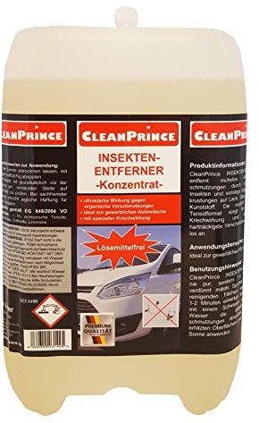 Insektenentferner Konzentrat 10 Liter Kanister | CP100180 Insektenlöser Autowäsche Reiniger Reinigung Vorbehandlung CleanPrince Lack Glas Chrom Kunststoff Waschanlage Kfz PKW Fliegen Insekten Anti Ex Verschmutzung