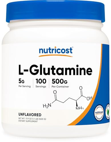 Nutricost L-Glutamin Pulver (500 Gramm) Geschmacklos - Glutenfrei & Nicht-GMO, 100 Portionen