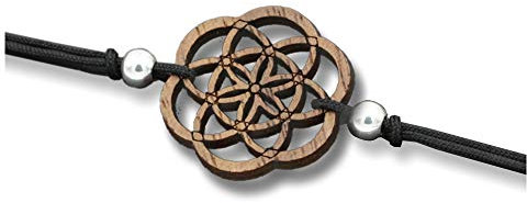 Holz Armband Samen des Lebens aus Nussholz. Armband ist größenverstellbar in schwarz. Feinste Handarbeit aus Österreich.