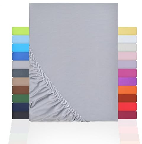 NatureMark Jersey Spannbettlaken, Spannbetttuch 100% Baumwolle in vielen Größen und Farben MARKENQUALITÄT ÖKOTEX Standard 100 | 90 x 200 cm - 100 x 200 cm - Silber grau