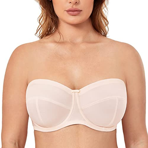 DELIMIRA Soutien Gorge sans Bretelles Grande Taille Rose Blanc 115C