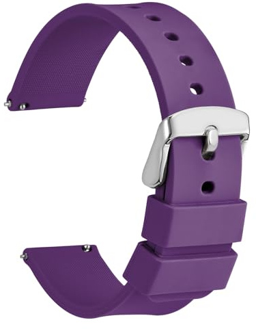 WOCCI 14mm Correa de reloj de Silicona, Liberación Rápida, Banda de Repuesto de Goma para Hombre y Mujer, Hebilla Plateada (Morado)
