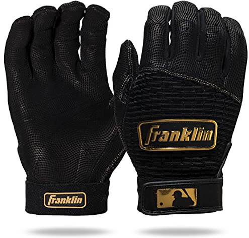 Franklin Sports MLB - Guanti da battuta Pro Classic Gold Chrome Baseball + Softball Guanti da battuta - Guanti per adulti + Youth - Nero/Oro - Adulto S