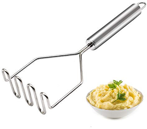 KostaTech KSTEU Kartoffelstampfer, Kartoffelpresse aus Edelstahl, Stampfer für Püree mit praktischer Aufhängeöse für Babynahrung, Süßkartoffel,Obst, Kartoffelstampfer 24 cm