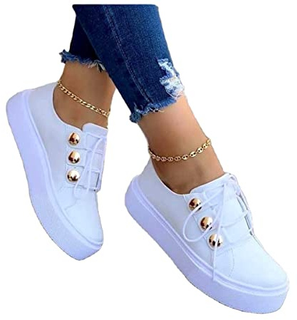 ilbcavne Femme Basse Basket Chaussures à Bout Rond DéContractéEs Caoutchouc Plateforme Loafers sans Lacets Mocassins de Marche Sport Travail Casual Sneakers(Size:EU37,Color:Blanche)