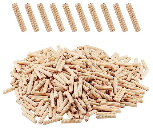 ZEONHAK 1000 PCS 8mm x 40mm Wooden Dowel Pin, Wood Plugs Dowel Rods, Grooved Woodwork Pins for DIY Project Wood