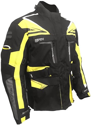 ViPER Python Men Adventure Motorbike Waterproof Jacket Textile Cordura Motorcycle CE Approved Under Armour Protective With Removable Thermal Jacket For All Season (Black/Fluo,L)