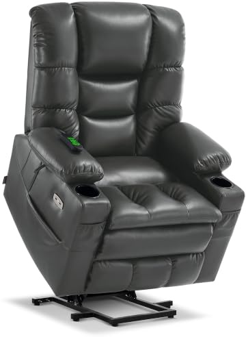 MCombo Triple Motor Electric Riser Recliner Chair for Elderly, Recliner Armchair with Massage & Dual Heating, Adjustable Headrest, Faux Leather 7634 (Dark Grey, Large) | Lay Flat, Infinite Position, Power Headrest, Tall Elderly, 4.7 Footrest, USB ports, Cup Holders, Faux Leather (Dark Grey)
