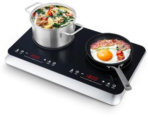 COOKTRON Double Induction Hob, Portable Induction hob with Dual Zone, Touch Control, Boost Function, 10-Level Adjustable Temperature/Power, 4-Hour Timer, Child Safety Lock, 2800W