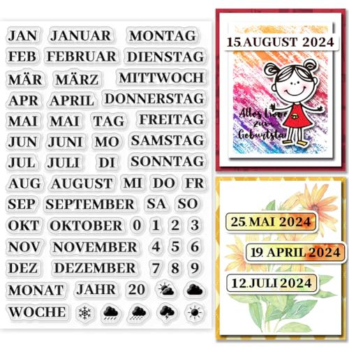 GLOBLELAND Deutscher Kalender Transparente Stempel Geburtstagsstempel Für DIY Scrapbooking Sprüche Deutsches Silikonstempel Transparente Stempel Siegel Für Karten Tagebuch