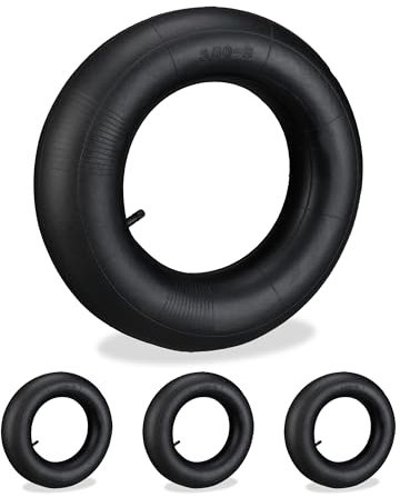 Relaxdays Schlauch 3.50-8, 4er Set, Ersatzschlauch, Schubkarre & Bollerwagen, Innenschlauch, Autoventil, Gummi, schwarz