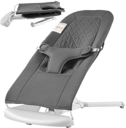 VEVOR Babywippe, faltbarer Wippensitz für Babys von 0–9 Monaten, Wippenstuhl für Neugeborene mit 2 Liegewinkeln und 3-Punkt-Gurt, tragbare Babywippe mit Tragetasche für drinnen und draußen, Dunkelgrau