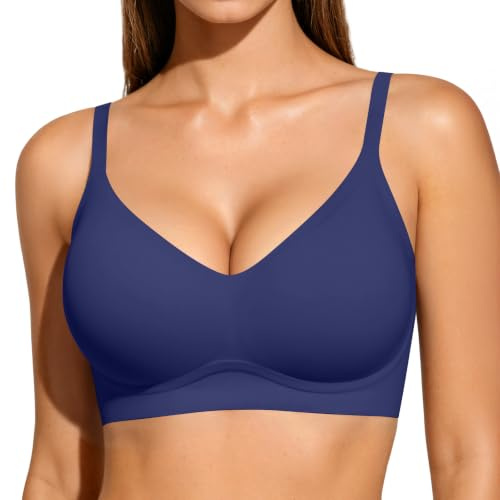 Vertvie Sömlös behå för kvinnor utan bygel, bekväm bh push-up mjuk bh V-ringad mjuk bystier, ultra-bekväm bh, vadderad bralette, t-shirt, bh sömlös bh