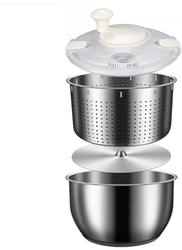 RCYF 6L Salad Spinner Stainless Steel Large Vegetable Washer with PP Lid for Fruit Washer Pasta & Fries Spinner Salad Dryer