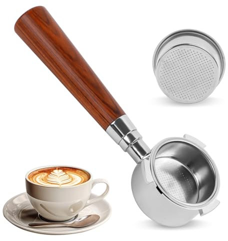 ROTKUSZ Portafiltro Sin Fondo 51mm, Colador de Café Espresso, Portafiltros Cafetera, Portafiltros Cafetera Compatible con DeLonghi Dedica EC680/EC685, Asa de Secoya y Acero Inoxidable